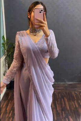 MM BROTHERS Solid/Plain Bollywood Chiffon Saree(Purple)