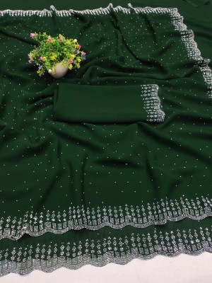 Hensi sarees shop Printed Kovai Chiffon, Muslin Saree(Green)