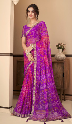 REBOOT FASHIONS Printed Bandhani Chiffon Saree(Pink)