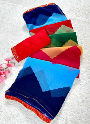 Damru trendz Digital Print Leheria Georgette Saree(Pack of 6, Multicolor)