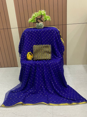 ELEGANCE FAB Polka Print Daily Wear Chiffon Saree(Dark Blue)