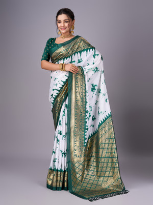 Sanjana Silks Printed Chanderi Art Silk Saree(Green)