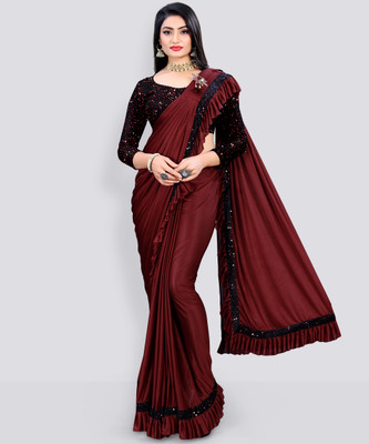 Snija Fashion Embellished Bollywood Lycra Blend Saree(Maroon)