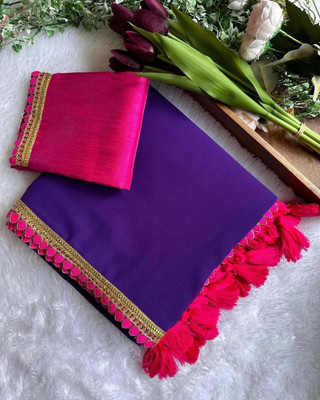 PATTARI Solid/Plain Bollywood Georgette Saree(Purple)