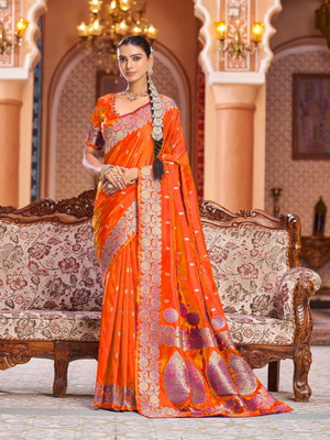 Divastri Woven Banarasi Pure Silk Saree(Orange)