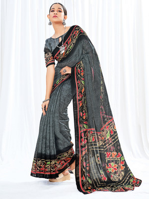 Divastri Printed Daily Wear Cotton Blend Saree(Grey)