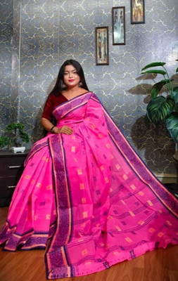 CommonHouseee Self Design Tant Pure Cotton Saree(Pink)