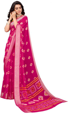 VD PRINTS Printed Bandhani Chiffon Saree(Cream)