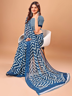 Leelavati Printed Bollywood Chiffon Saree(Blue)