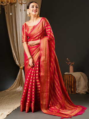 Divastri Woven Kanjivaram Georgette Saree(Pink)