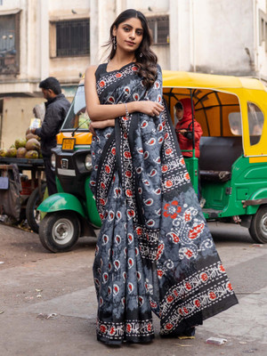 Sareemall Printed Daily Wear Silk Blend Saree(Grey)