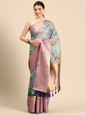 SILK ZONE Digital Print Banarasi Silk Blend Saree(Multicolor)