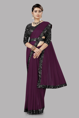 Sakifashion Dyed Bollywood Lycra Blend Saree(Purple)