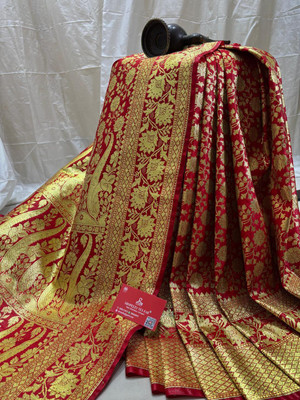 SHOPEEZY TEX FAB Solid/Plain Banarasi Silk Blend Saree(Pack of 2, Red)