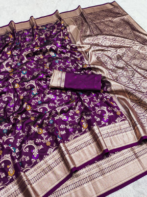 Spetila Woven Banarasi Jacquard, Pure Silk Saree(Magenta)