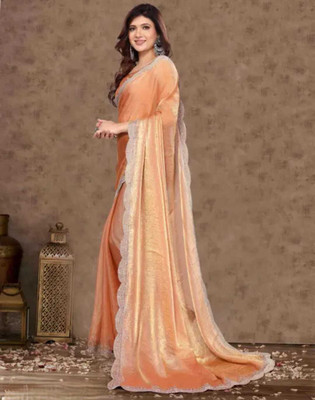 Mishti Embroidered Handloom Handloom Chiffon Saree(Orange)