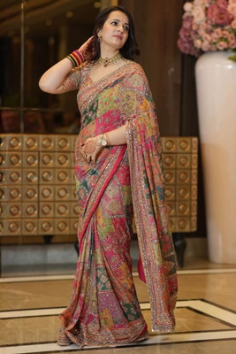 OFLINE SELECTION Printed Bollywood Silk Blend Saree(Multicolor)