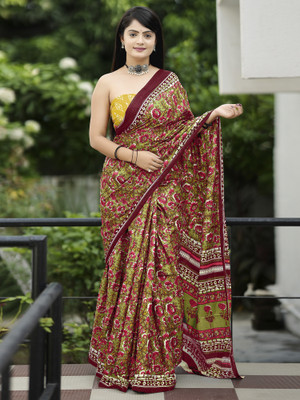 Divastri Printed Daily Wear Cotton Blend Saree(Light Green)