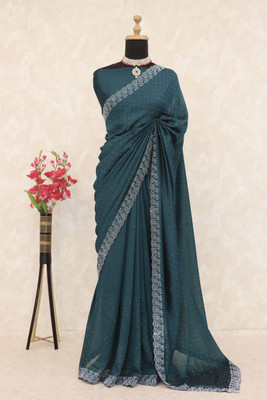 AAINA CREATION Embellished Bollywood Silk Blend Saree(Dark Blue)