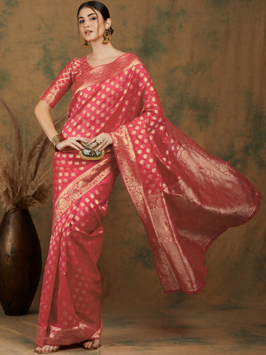 Sangria Woven Kanjivaram Silk Blend Saree(Pink)