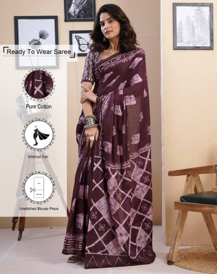 Tasrika Floral Print, Geometric Print, Printed Daily Wear Pure Cotton Saree(Maroon, Purple)