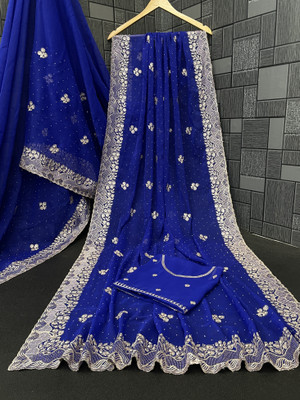 ZOYAL ENTERPRISE Embroidered, Embellished Bollywood Organza Saree(Blue)