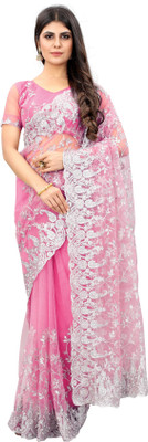 YARA CREATION Printed Bollywood Net Saree(Pink)