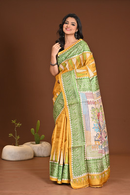 Ramshyam Collection Woven Handloom Tussar Silk Saree(Beige)