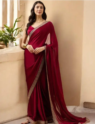Aryavart Empire Solid/Plain Saree with Attached Blouse Art Silk Saree(Maroon)