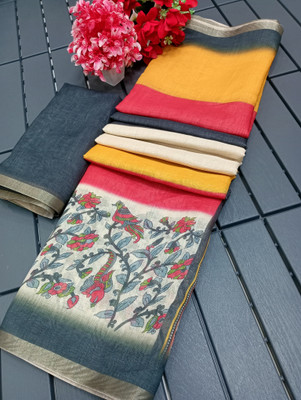 AARAANA Printed Kanjivaram Linen Saree(Multicolor)