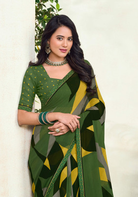 Laxmipati sarees Printed Bollywood Georgette Saree(Green)