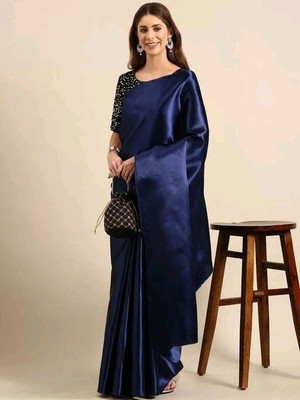 Arpita Fashion Solid/Plain Bollywood Satin Saree(Light Blue)