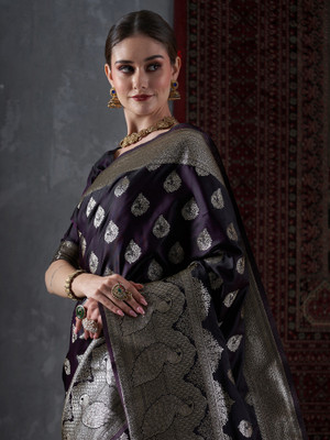 Sareemall Woven Banarasi Satin Saree(Purple)