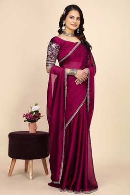 SAADHYA CREATION Embroidered, Solid/Plain Bollywood Chiffon Saree(Maroon)