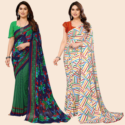 Anand Sarees Printed Daily Wear Georgette Saree(Pack of 2, Multicolor)