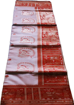 THE BULL GARMENTS Woven, Temple Border Banarasi Pure Silk Saree(Cream, Red)