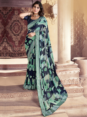 Divastri Embellished Bollywood Georgette Saree(Dark Blue)