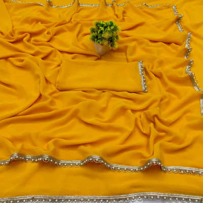 drashti trading Solid/Plain Bollywood Georgette Saree(Yellow)