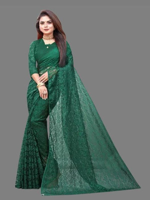 Fashion Field Self Design Bollywood Net Saree(Green)
