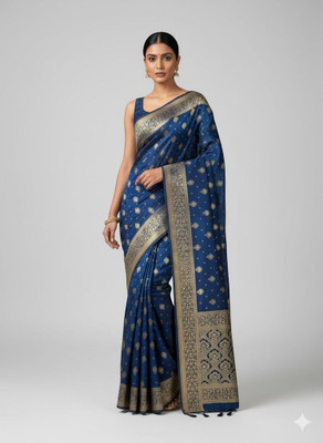 Shop Deals Woven, Self Design Banarasi Silk Blend Saree(Blue)