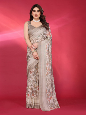 RAJESHWAR FASHION Floral Print Bollywood Chiffon Saree(Grey)