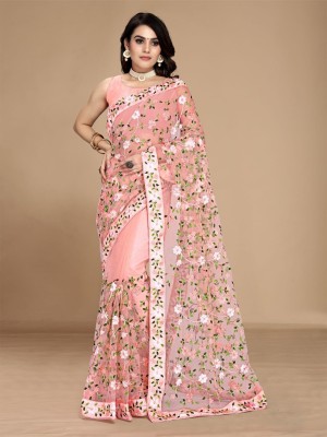 VRLOOKMEFASHION Embroidered Bollywood Net Saree(Pink)