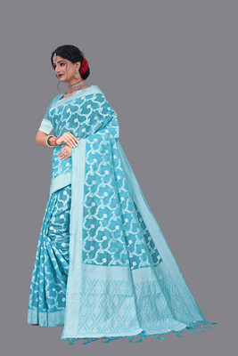jungle herbs Printed Banarasi Jacquard Saree(Blue)
