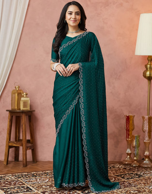 Samah Embellished, Self Design Bollywood Georgette Saree(Green)