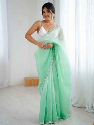 ANOUK Embellished Bollywood Chiffon Saree(Light Green)