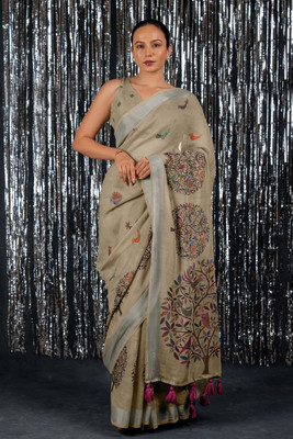 MIRCHI FASHION Printed Daily Wear Cotton Blend Saree(Beige, Multicolor)