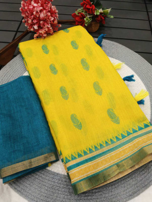 Arpita Fashion Digital Print, Floral Print Bollywood Linen Saree(Yellow)