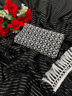 Vikash fab Striped Bollywood Georgette Saree(Black)