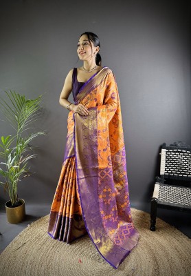 Niwaa Printed, Woven Kanjivaram Tissue Saree(Orange)