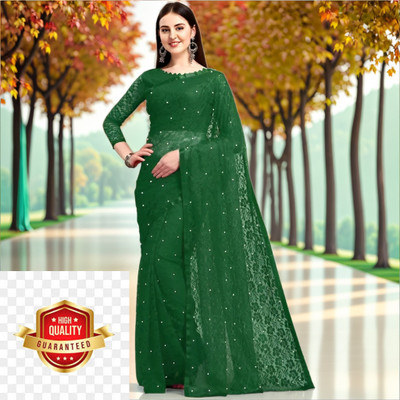 Amavii Embellished Bollywood Net Saree(Pack of 2, Green)